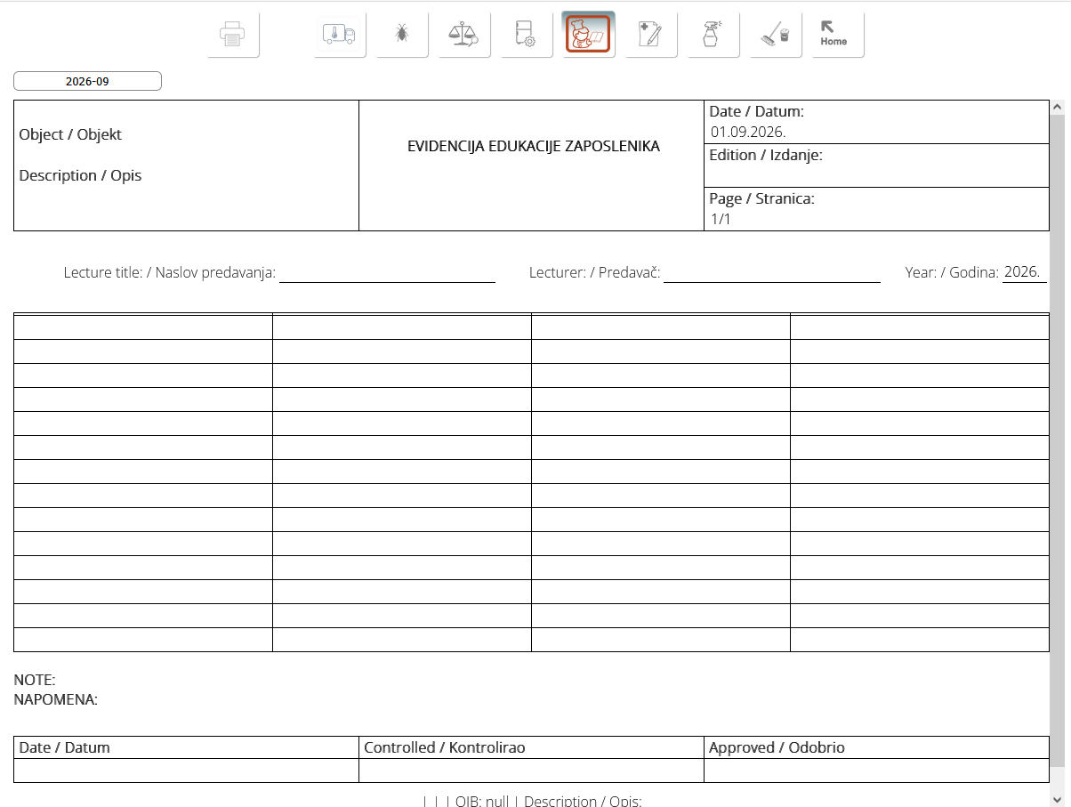 HACCP obrazac Evidencija edukacije zaposlenika u aplikaciji